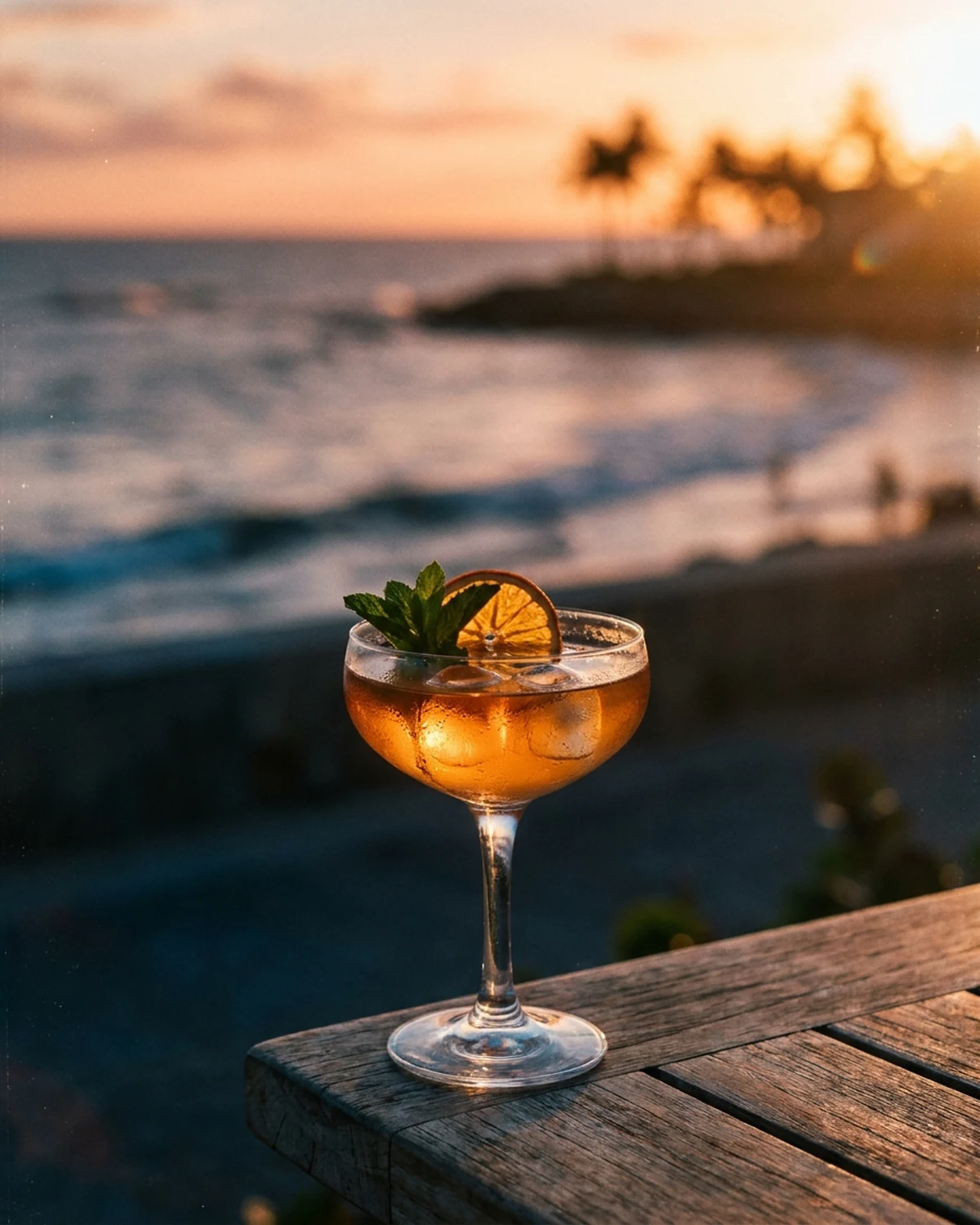 Cocktail maison face au coucher de soleil atlantique
