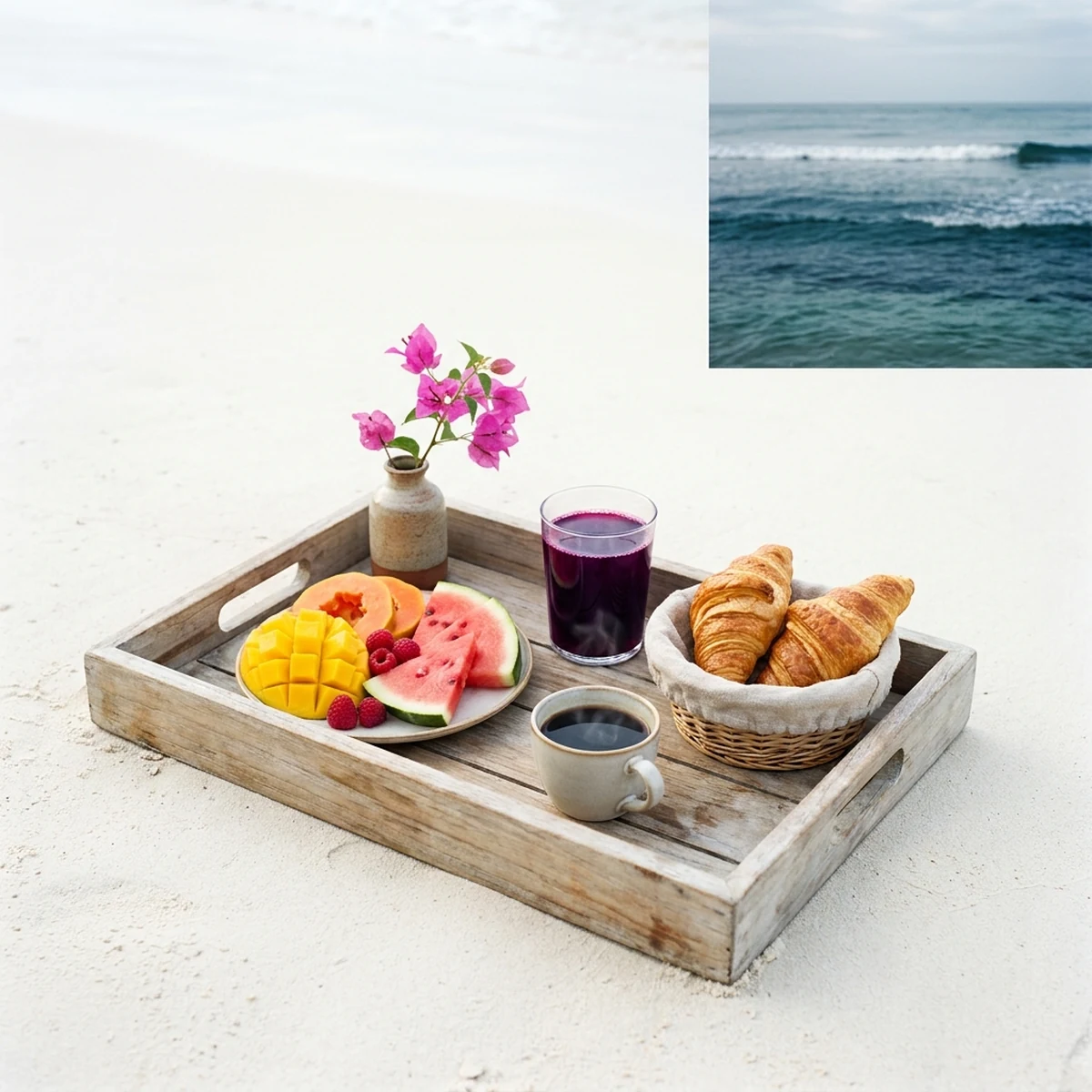 Petit-déjeuner servi sur le sable à L'Odyssée